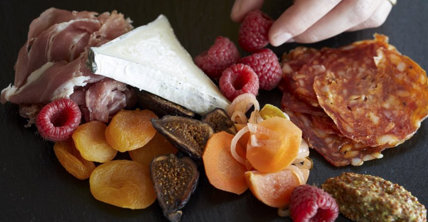 charcuterie board of food
