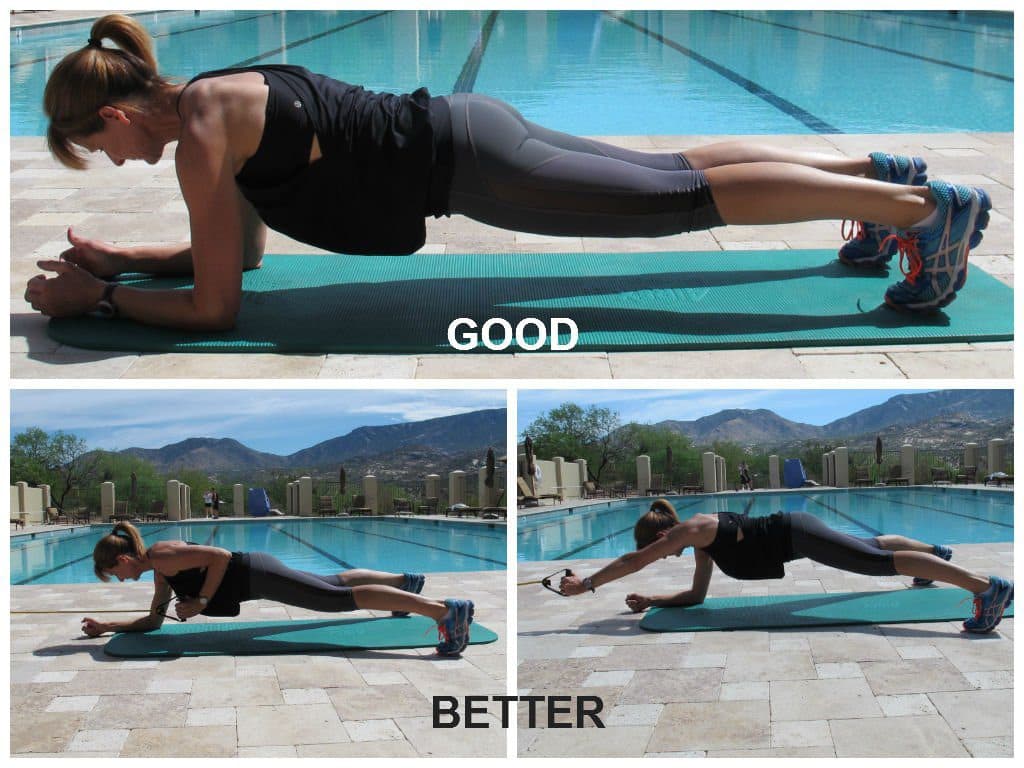 Woman doing a plank at pool deck showing how to improve the position
